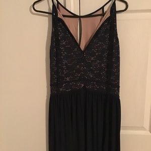 Navy Blue/nude long formal open front and back